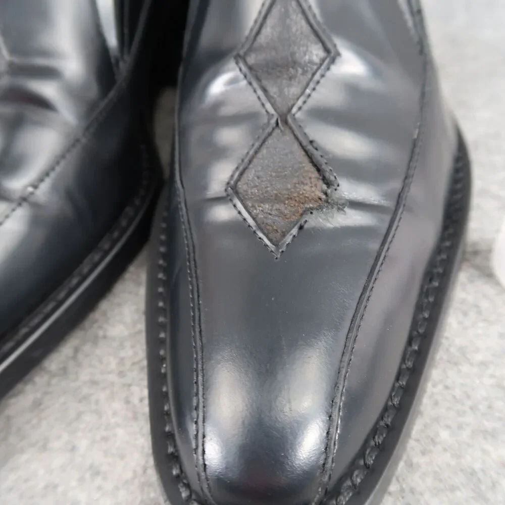 John Fluevog Shoes Mens 7.5 Loafer Slip On Black Leather Diamond Classic Vintage